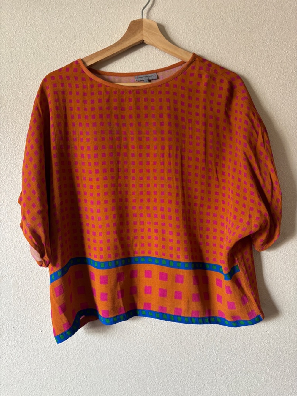 Conditions Apply Anthropology Orange Colorful Geometric Short Sleeve Blouse XS